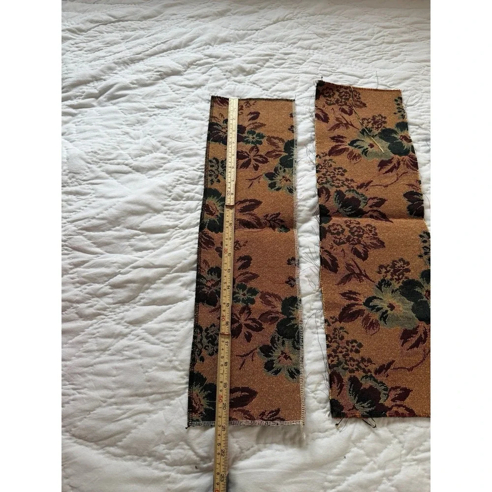 Woven Tapestry Fabric Scraps Floral Pattern Green Rose Gold Rust Three Small Pcs